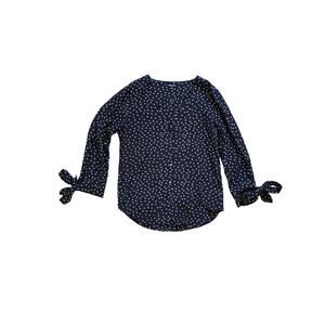 Madewell 100% Silk Black Star Button Front Blouse Tie Sleeves Bow Size‎ Small